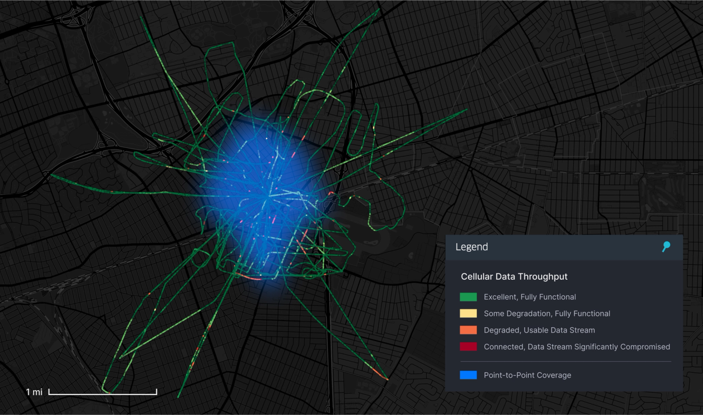 map showing drones path and quality of connection at each point