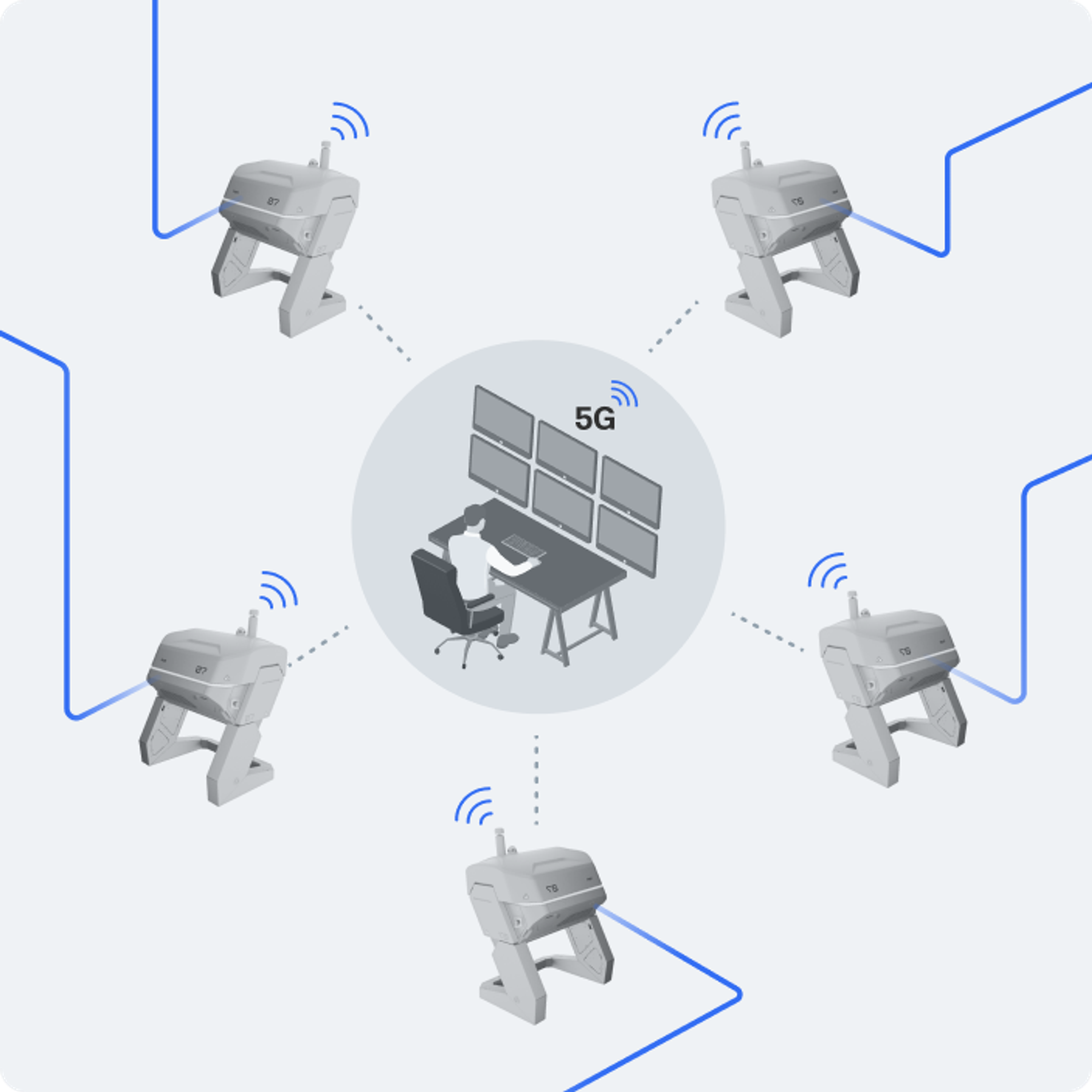 illustration of operator watching over multiple autonomously flown drones