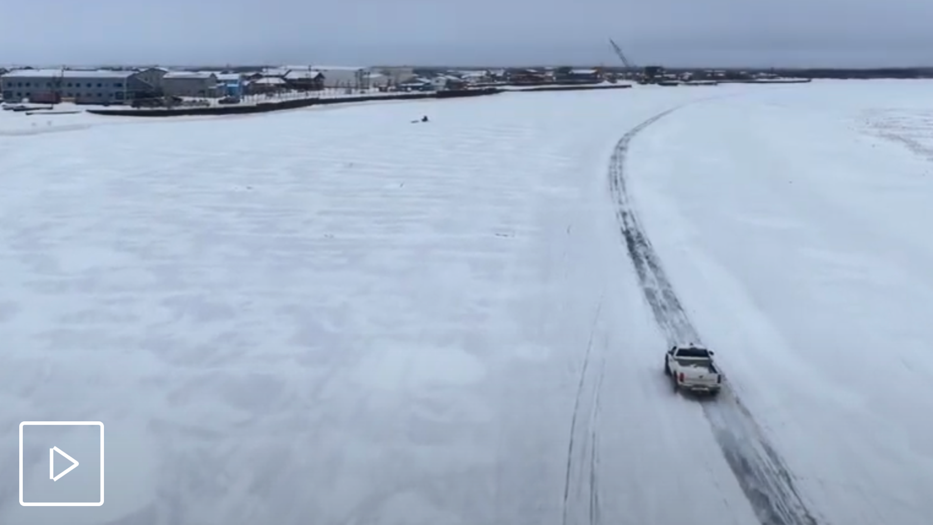 Using a Skydio X10 to monitor an ice road in Alaska while a vehicle travels on it