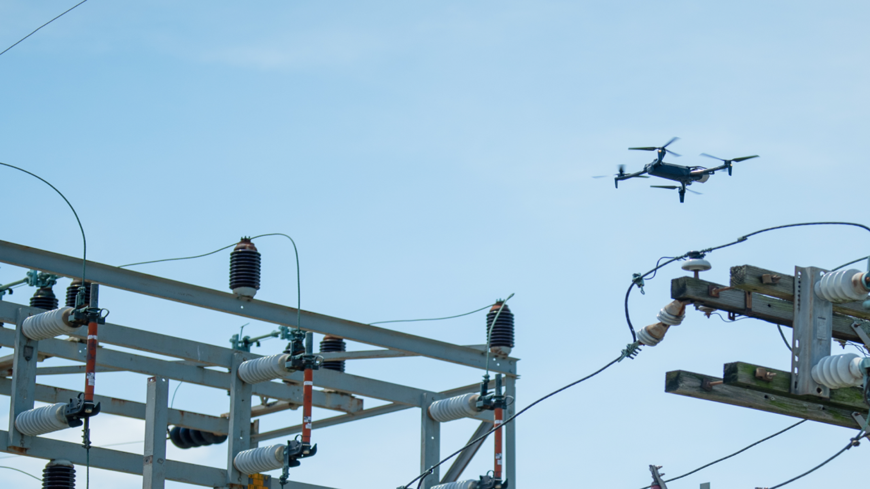 Skydio X10 Drone inspecting substation electric components