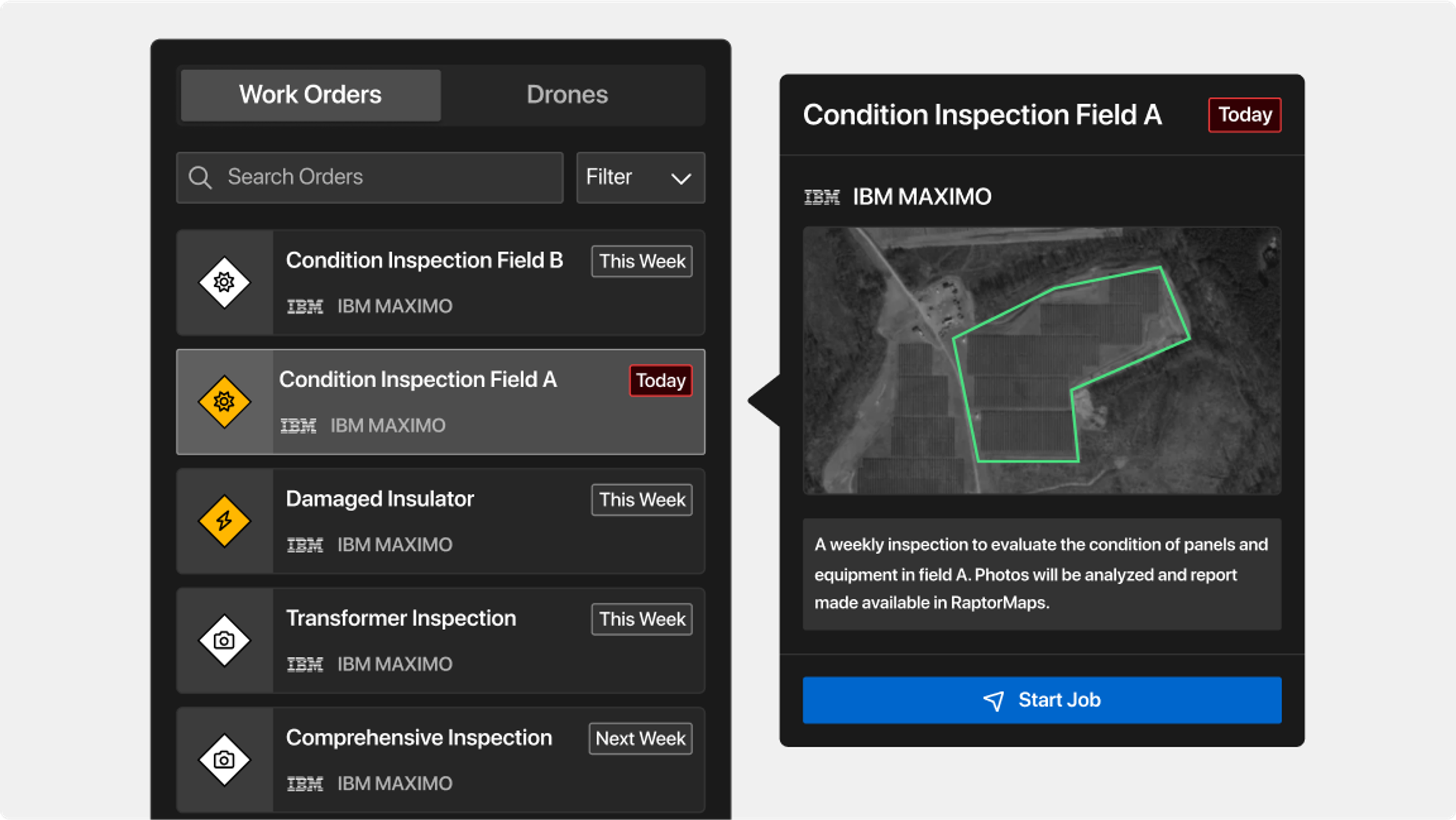 Remote Ops UI screen of Work order list 