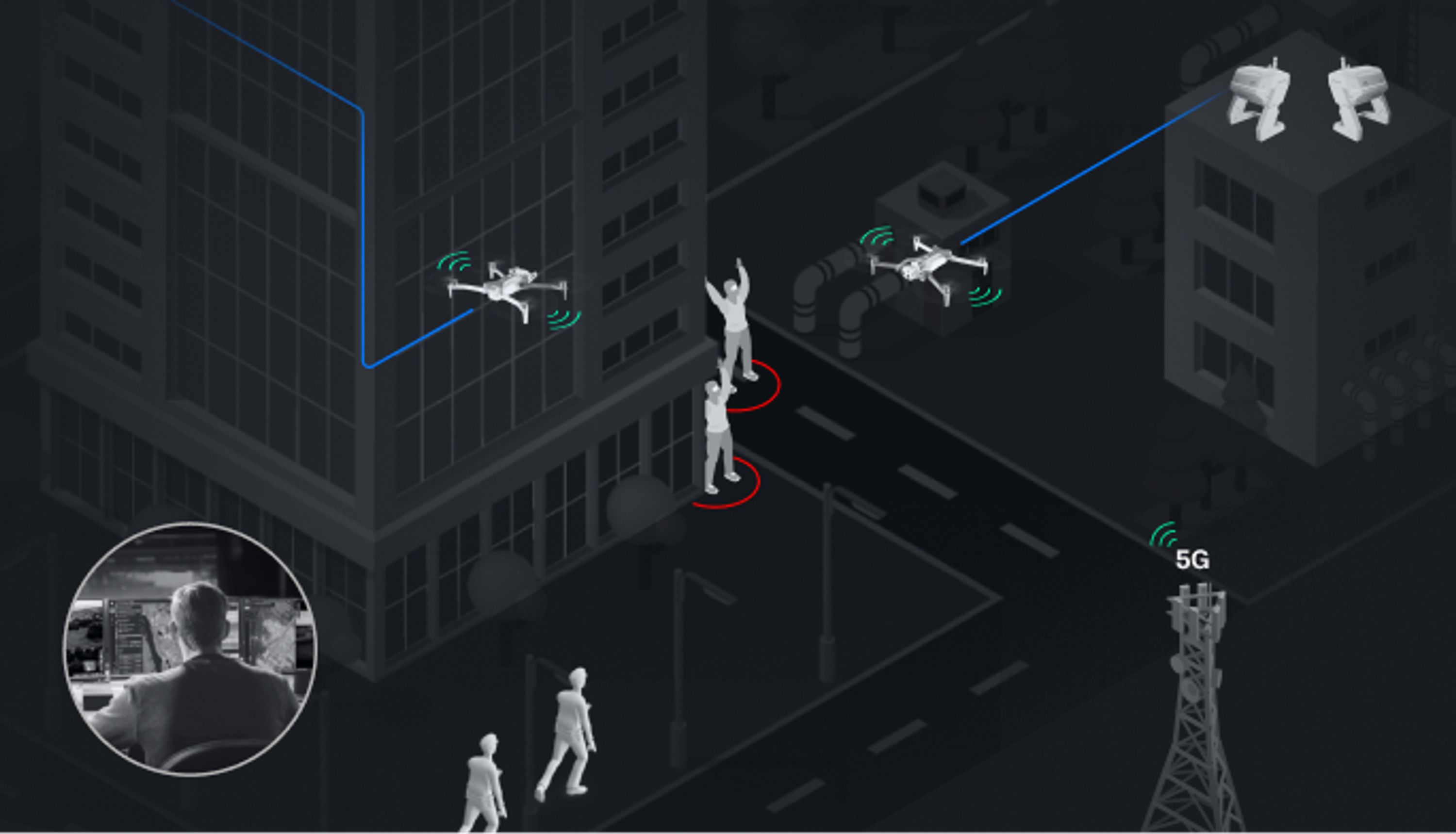 Graphic depicting Skydio X10 Drone as First responder to a crime scene