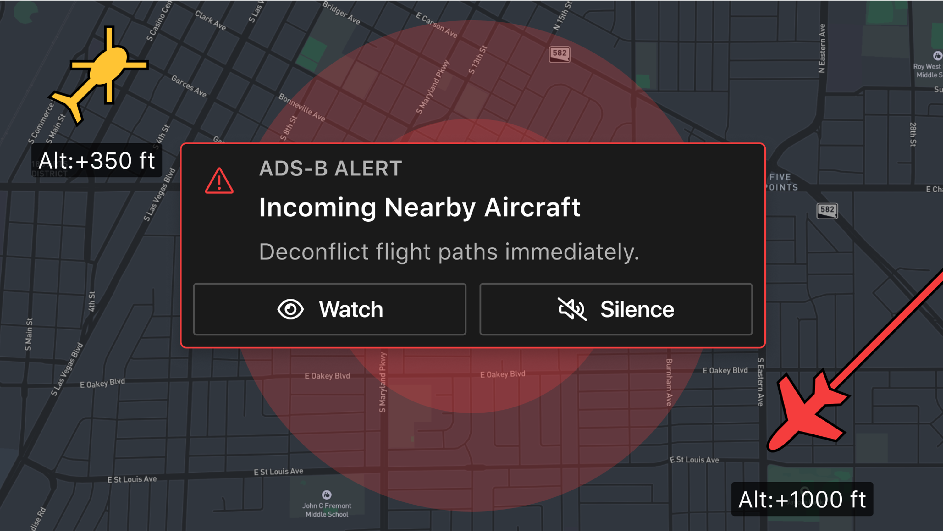 Airspace awareness UI incoming aircraft alert