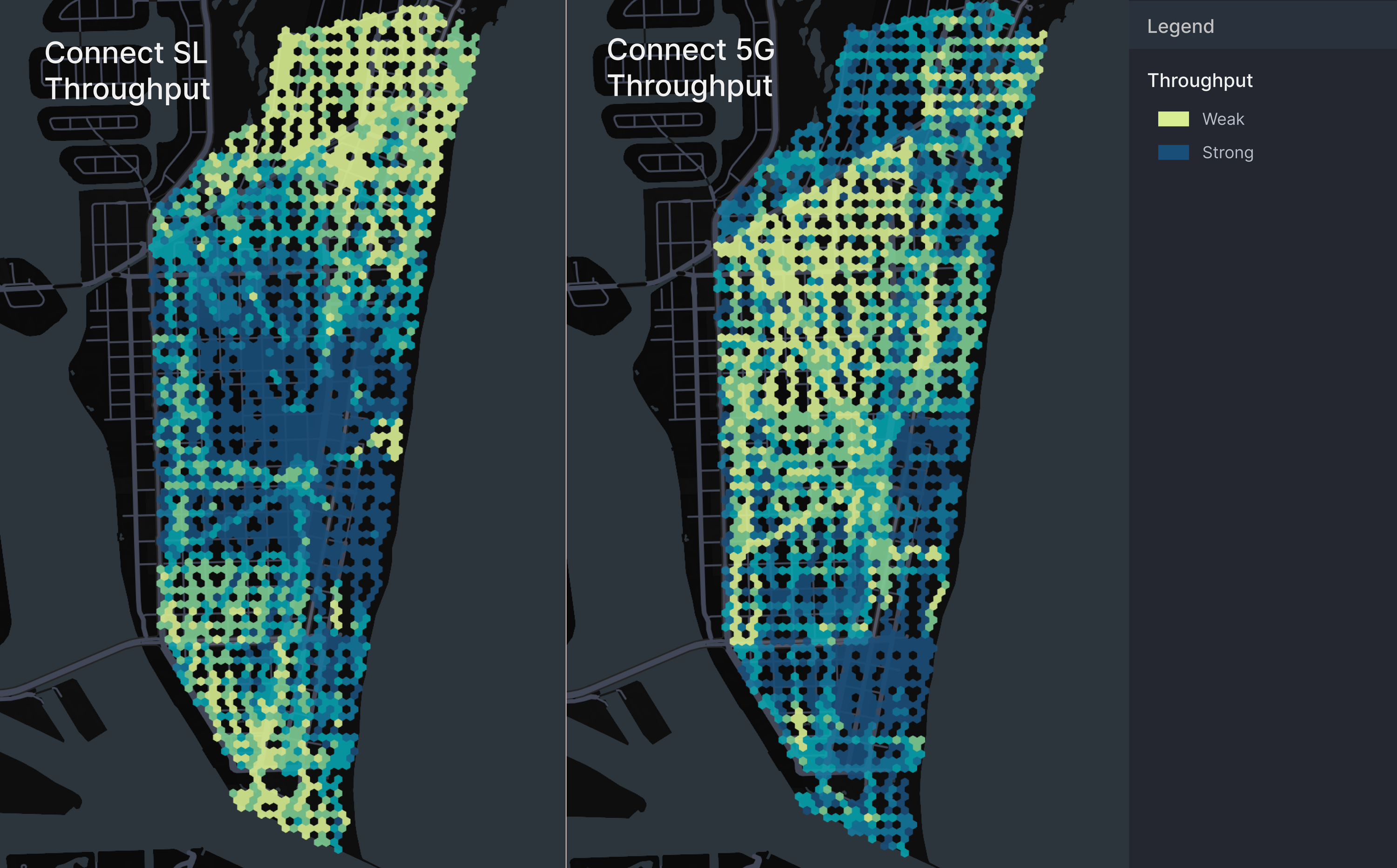 Side by side map showing network strength and overlap  