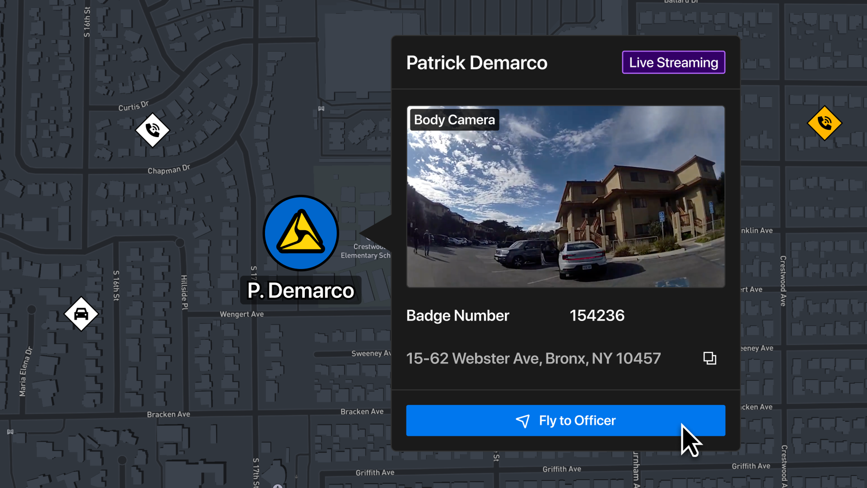 Axon UI showing how you can direct a Skydio X10 drone to person on the ground with DRF Command