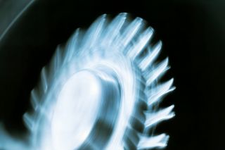 Dynamic close-up of a spinning gear