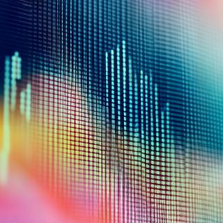 Abstract digital display with colorful grid patterns