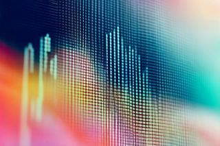 Abstract digital display with colorful grid patterns