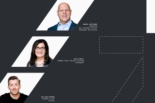 Large ethyca logo and three professional headshots.