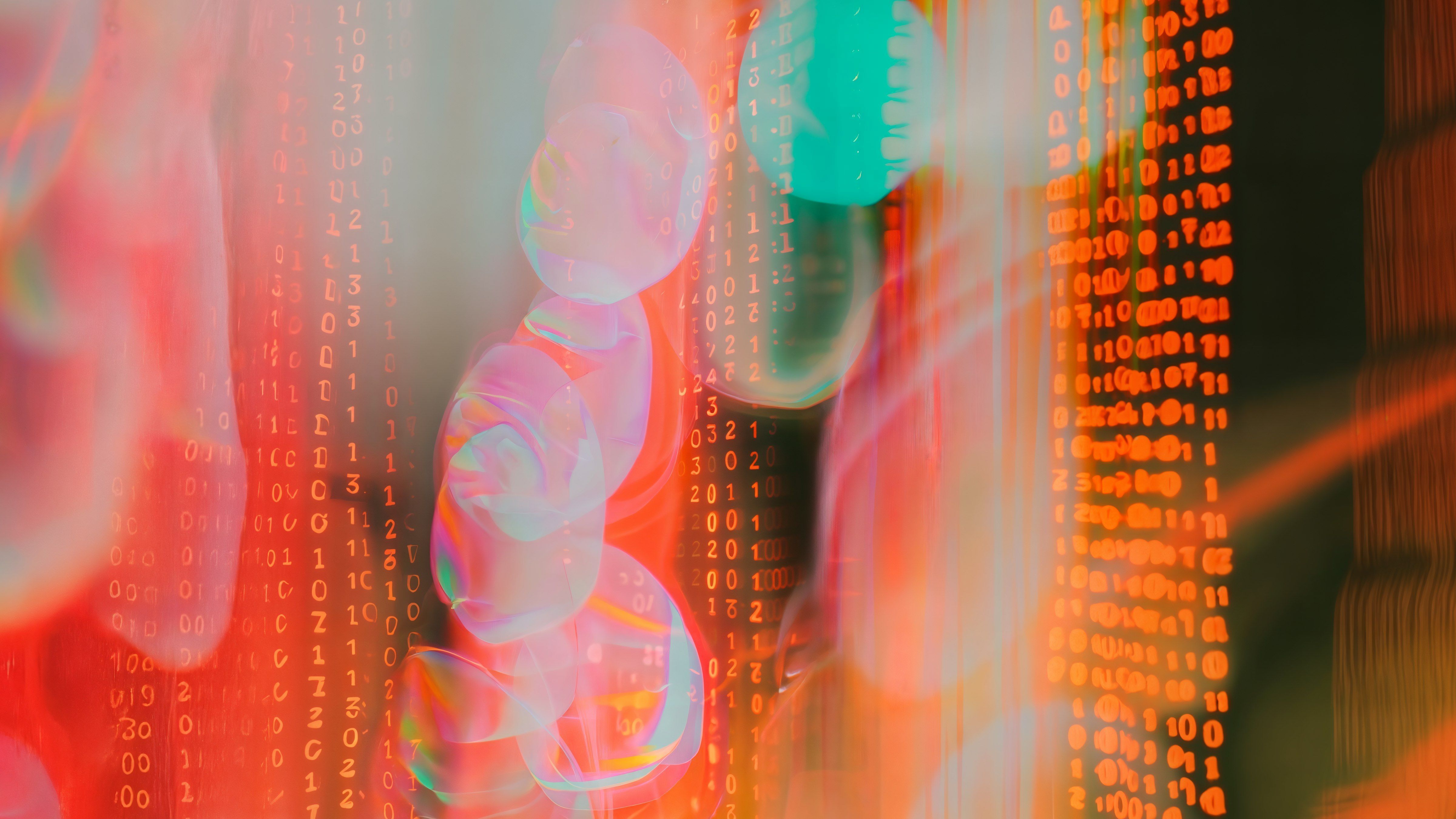 Abstract image with glowing binary code