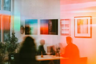 Modern office with warm lighting