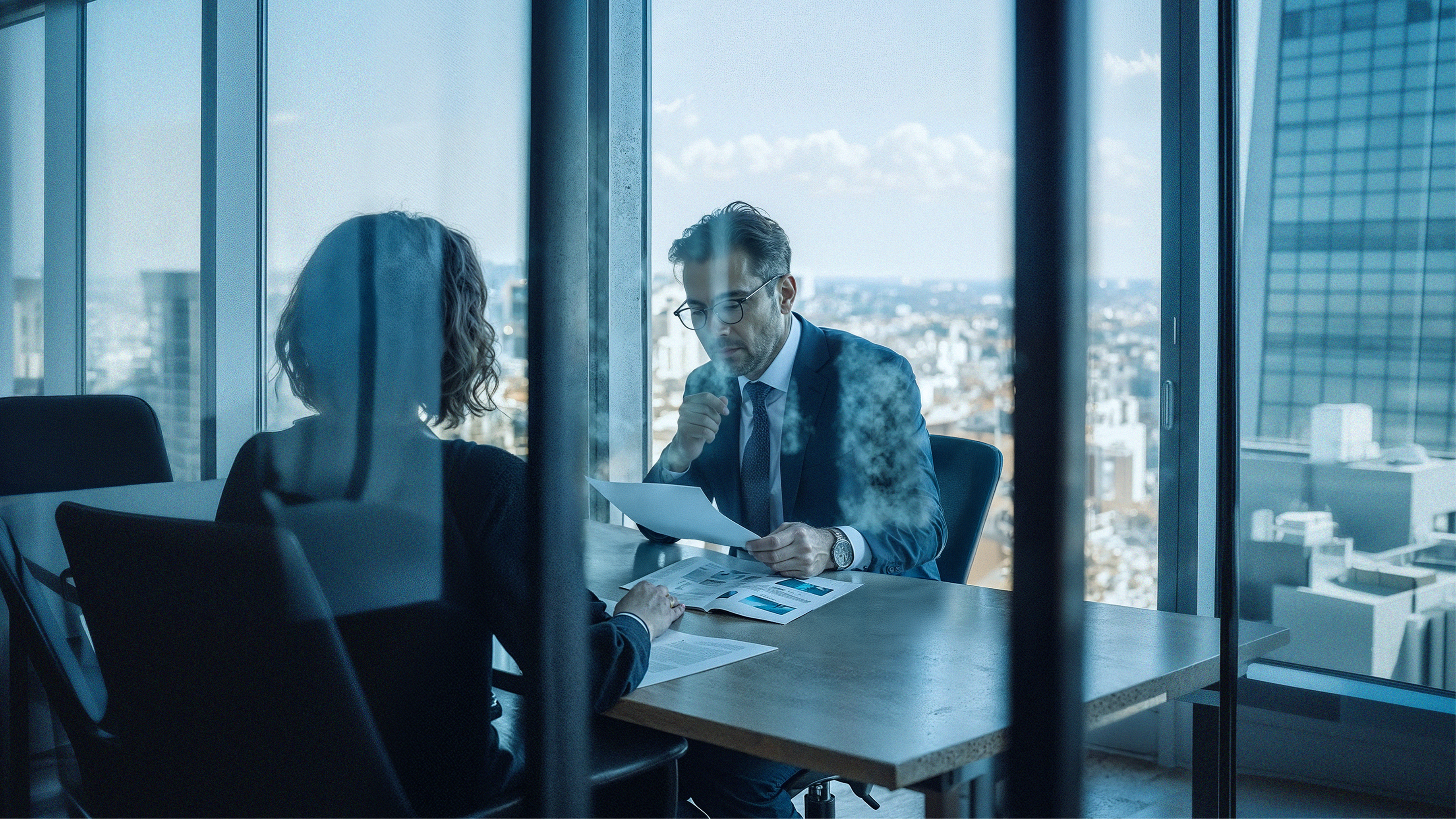 Business meeting inside a modern office building