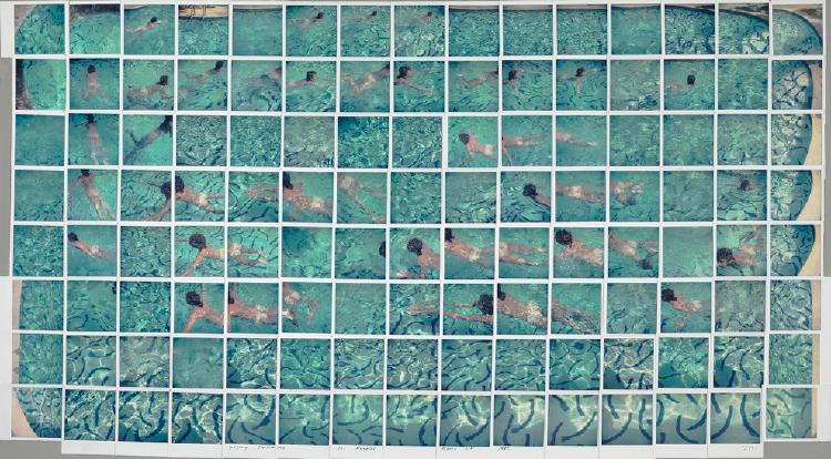 A Hockney photo-collage made up of multiple images of a swimmer in a pool
