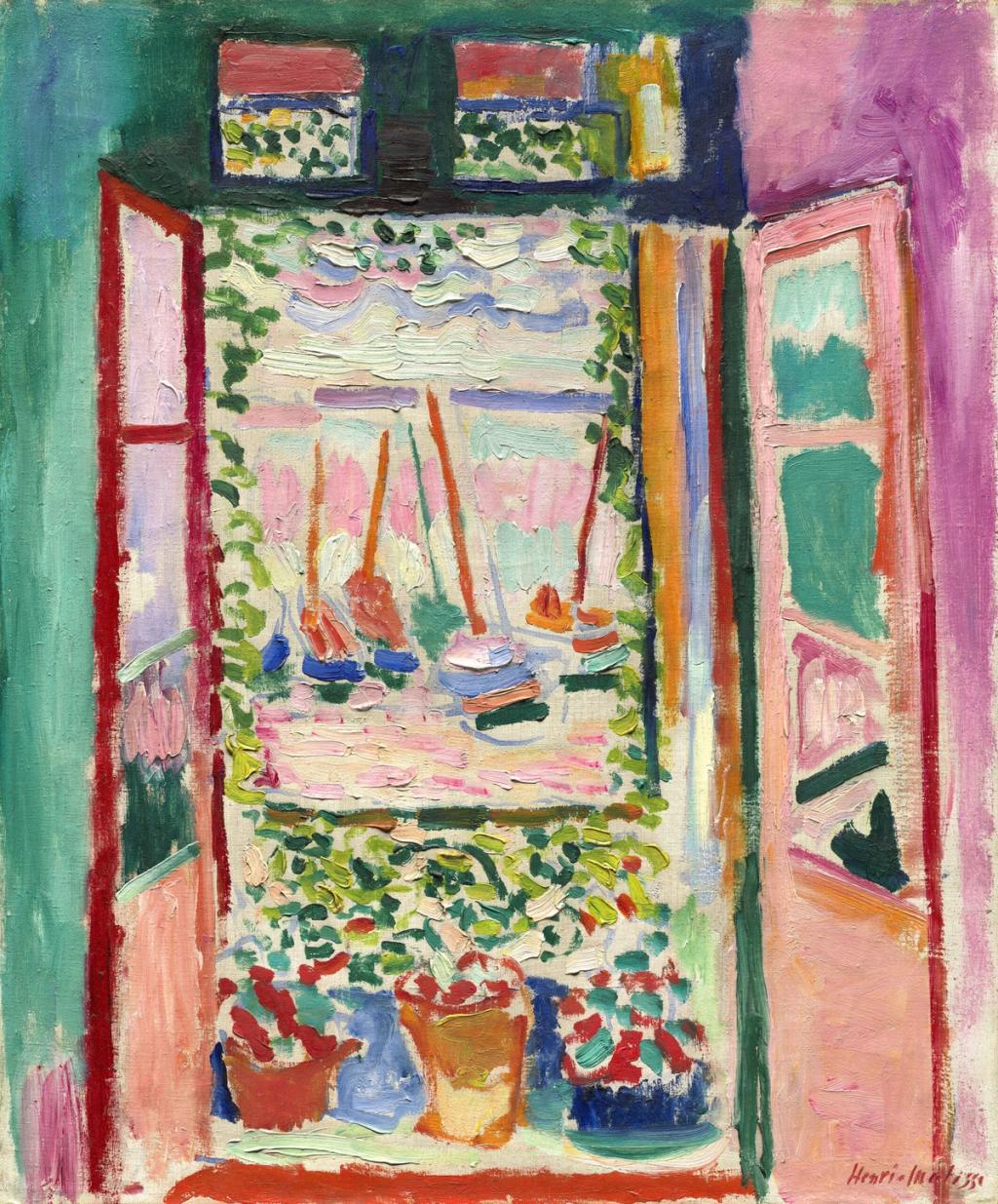 Matisse's painting Open Window, Collioure: a view through open shutters onto boats in the harbour