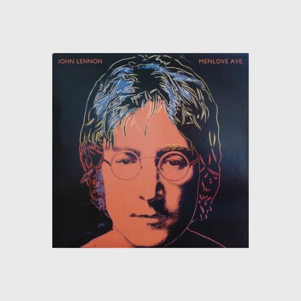 The John Lennon Menlove Ave album cover with a coloured outline portrait of the musician wearing glasses