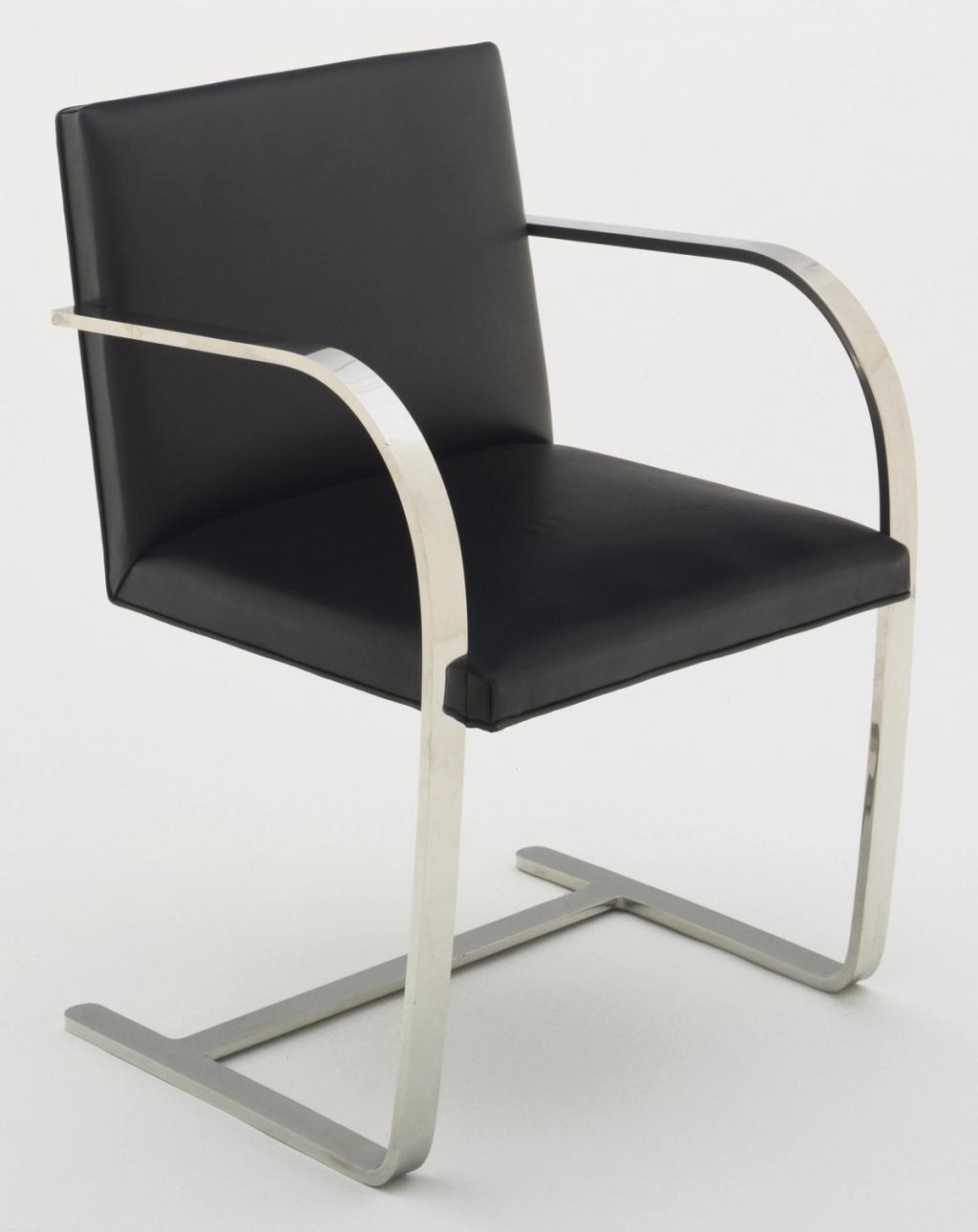 Brno chair with a flat-steel cantilever frame and black leather upholstery