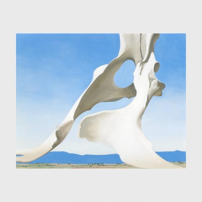 O'Keeffe painting: a white pelvis bone against a blue sky