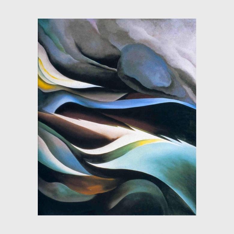 O'Keeffe's dark abstraction with undulating blue-green and grey forms