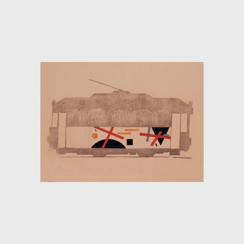 Second sketch for tram decoration with red and black Suprematist elements, Vitebsk