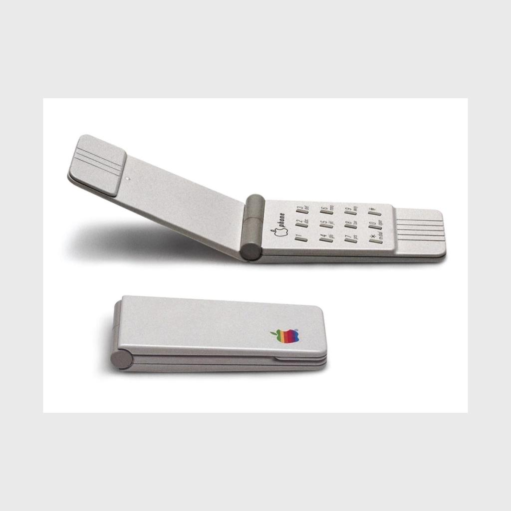 A folding silver Apple Phone concept with a numeric keypad