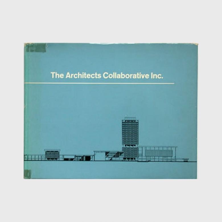 The turquoise cover of the book The Architects Collaborative Inc., featuring a technical cross-section drawing of a building complex