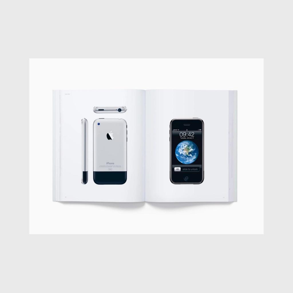 A spread featuring the first iPhone from the rear and its lock screen display