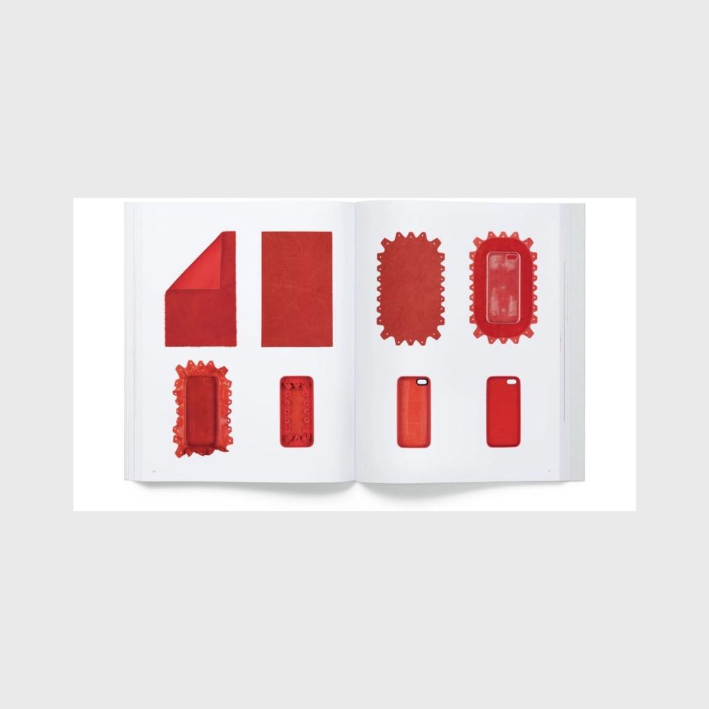 A spread featuring red silicone iPhone cases at various stages of production