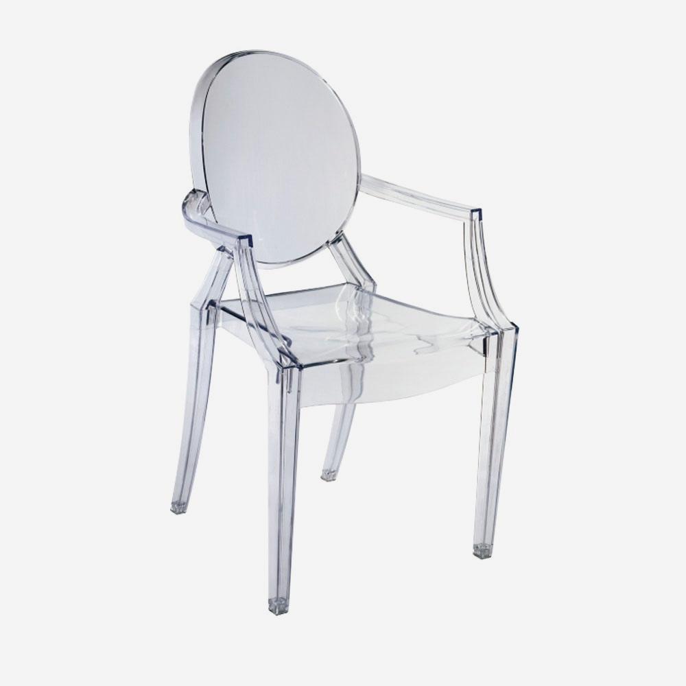 Philippe Starck's Louis Ghost chair in transparent polycarbonate with a round back