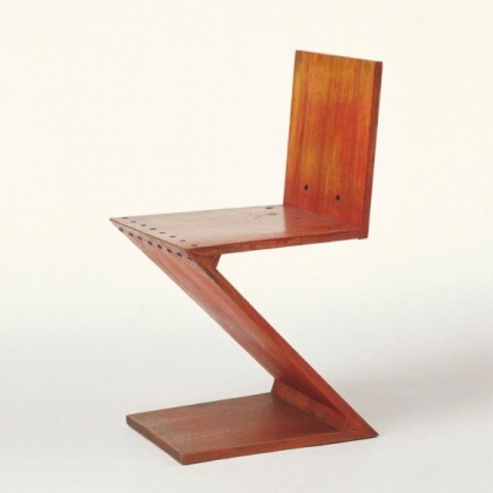Rietveld's wooden Zig-Zag chair made from solid inclined planes