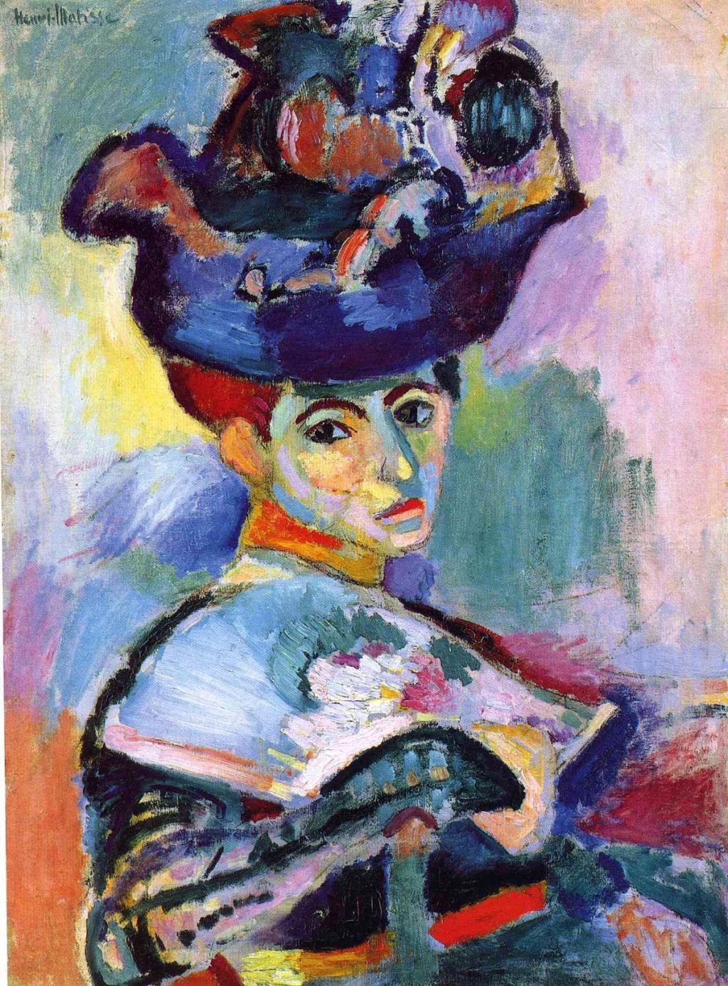 Henri Matisse's painting Woman with a Hat: a vivid Fauvist portrait of a lady in a large hat