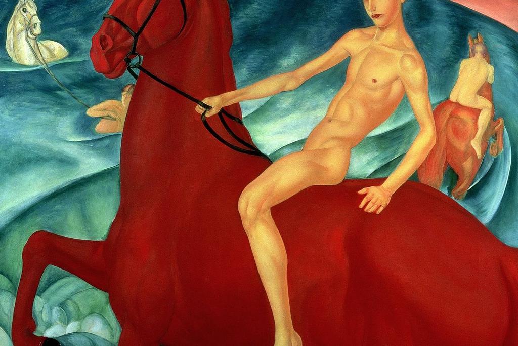Картины русских художников: «Купание красного коня», Кузьма Петров-Водкин, 1912 г.
