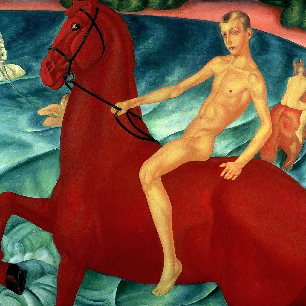 Картины русских художников: «Купание красного коня», Кузьма Петров-Водкин, 1912 г.