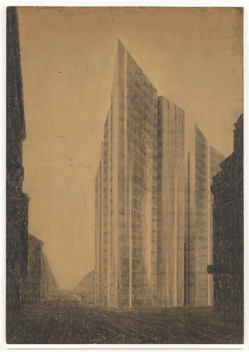 Mies van der Rohe's sketch for the glass skyscraper on Friedrichstrasse, Berlin