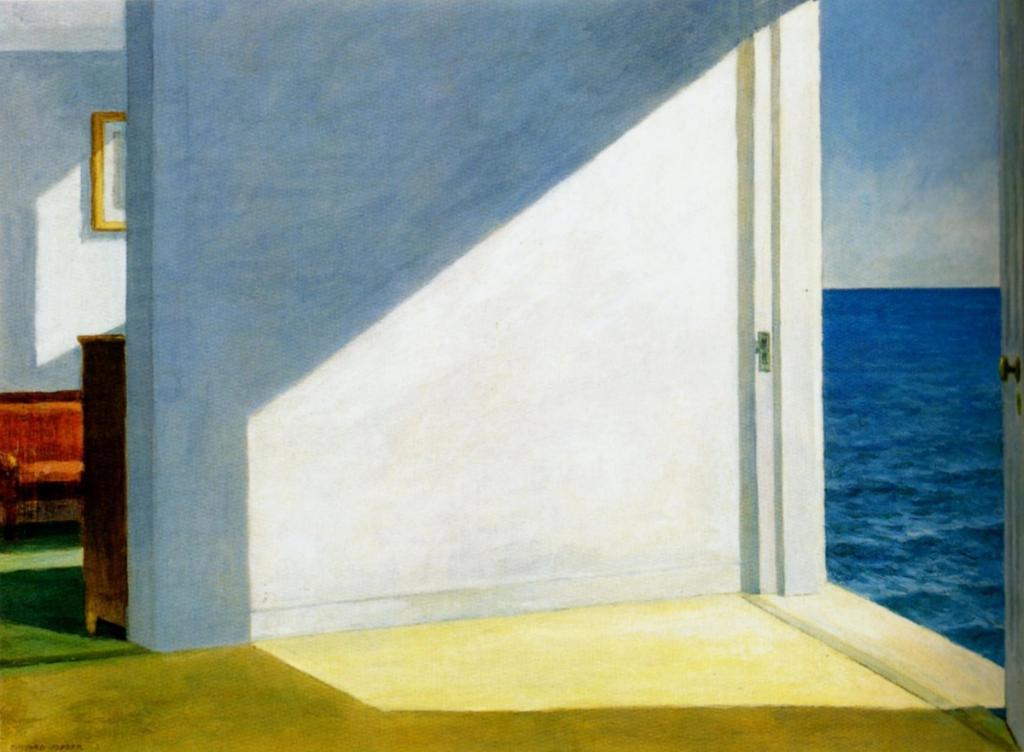 Hopper's Rooms by the Sea: an open door and sunlight on the floor above the blue ocean