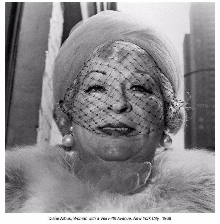 A close-up portrait of a woman in a veil and fur collar, Diane Arbus, Woman with a Veil, 1968
