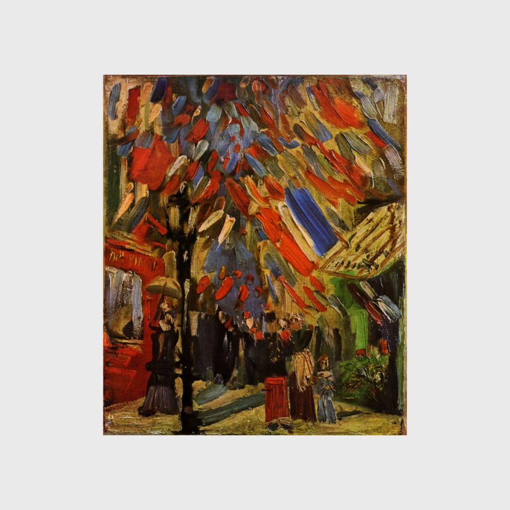 Van Gogh's painting of a festive Parisian street decorated with red, white and blue flags on 14 July