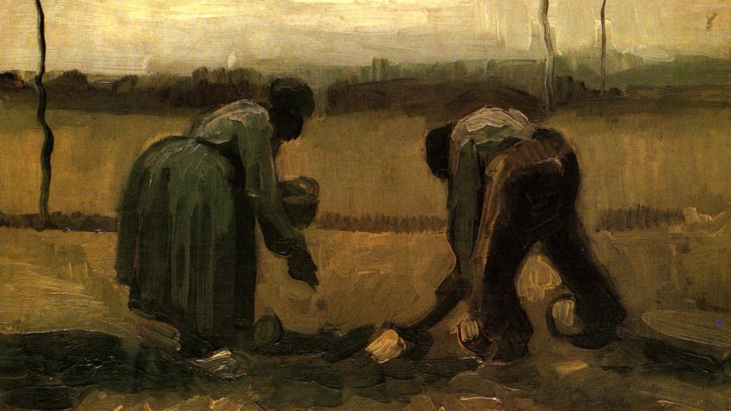 Peasant Man and Woman Planting Potatoes, April 1885, 33×41 cm, canvas/oil