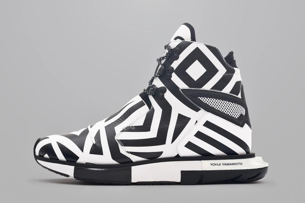 Black Y-3 trainers with a multicolour insert and white Boost sole