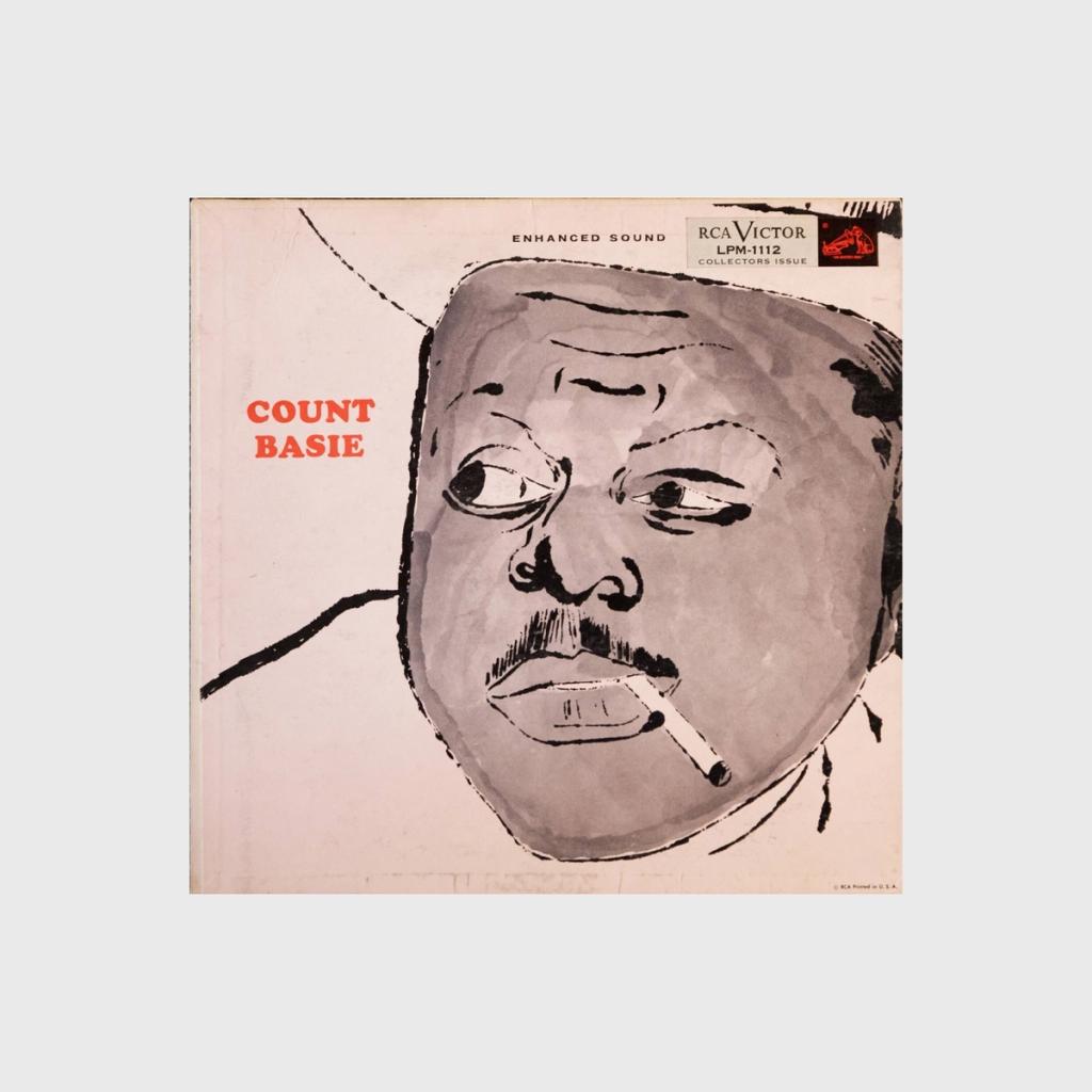 The Count Basie album cover with a drawn portrait of the musician holding a cigarette