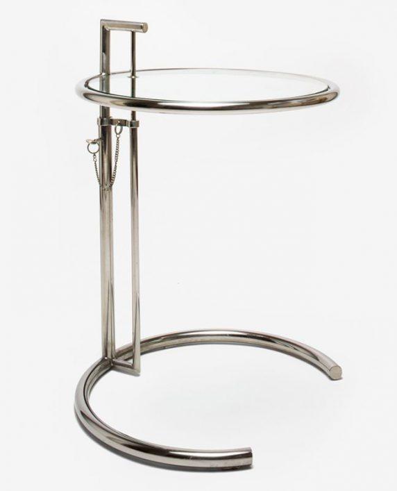 Eileen Gray's height-adjustable E-1027 side table in chrome steel and glass