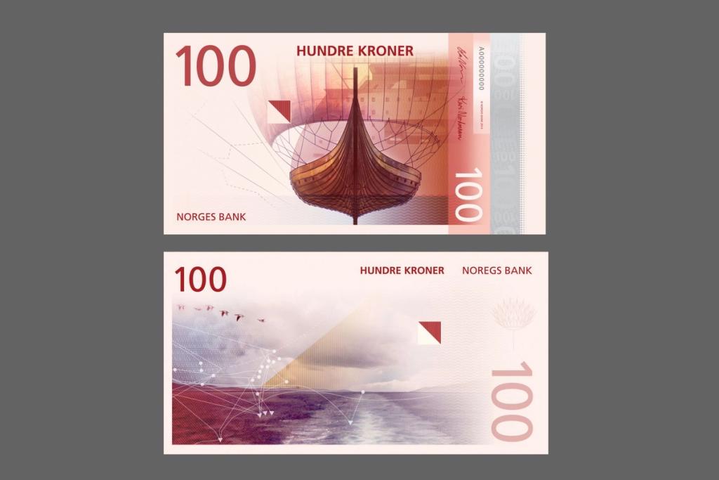The Metric System's 100-krone note, featuring a wooden Viking longship