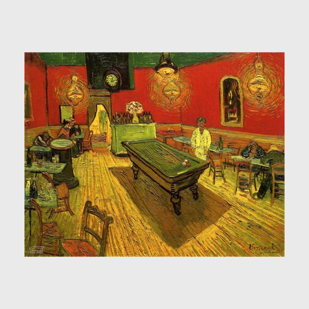 Van Gogh's painting The Night Café: a red interior with a billiard table and a yellow floor