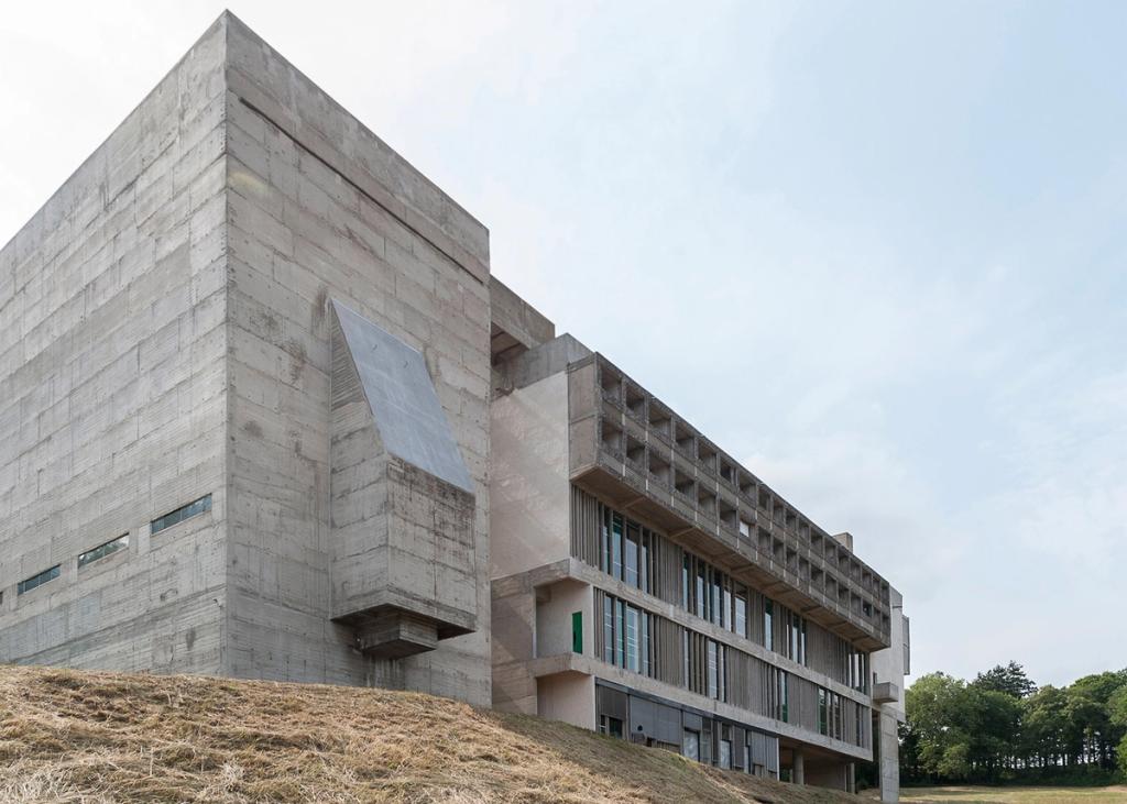 The roof of La Tourette Monastery with concrete pyramidal skylights