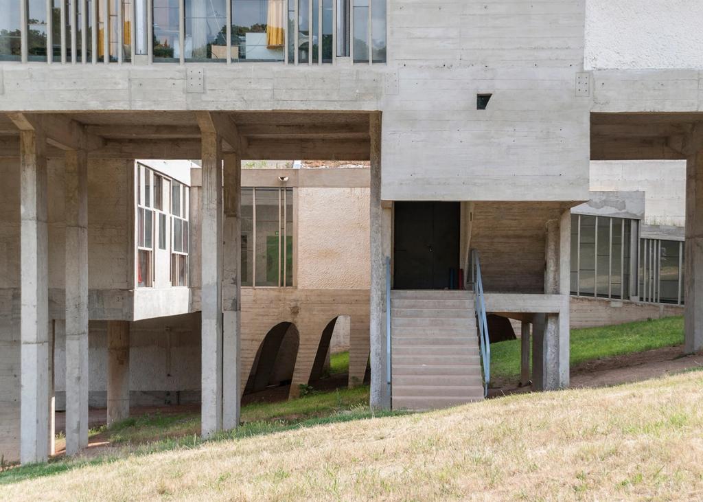 La Tourette Monastery, the upper concrete block with vertical brise-soleils, raised on pilotis