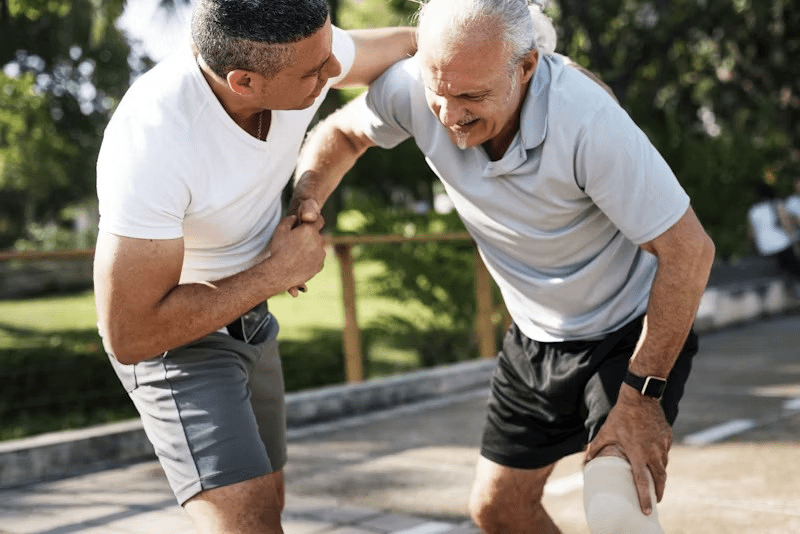 Elderly man having a knee pain