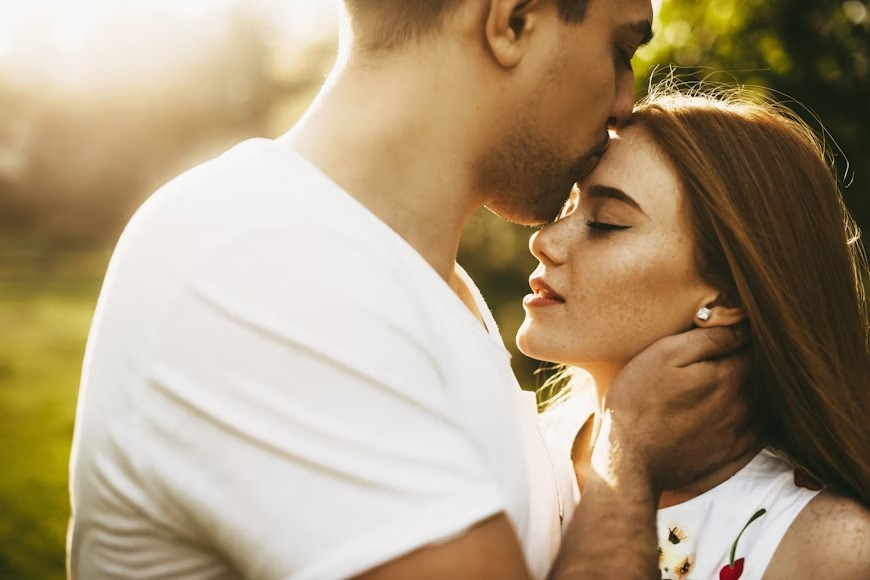 Man kissing his woman