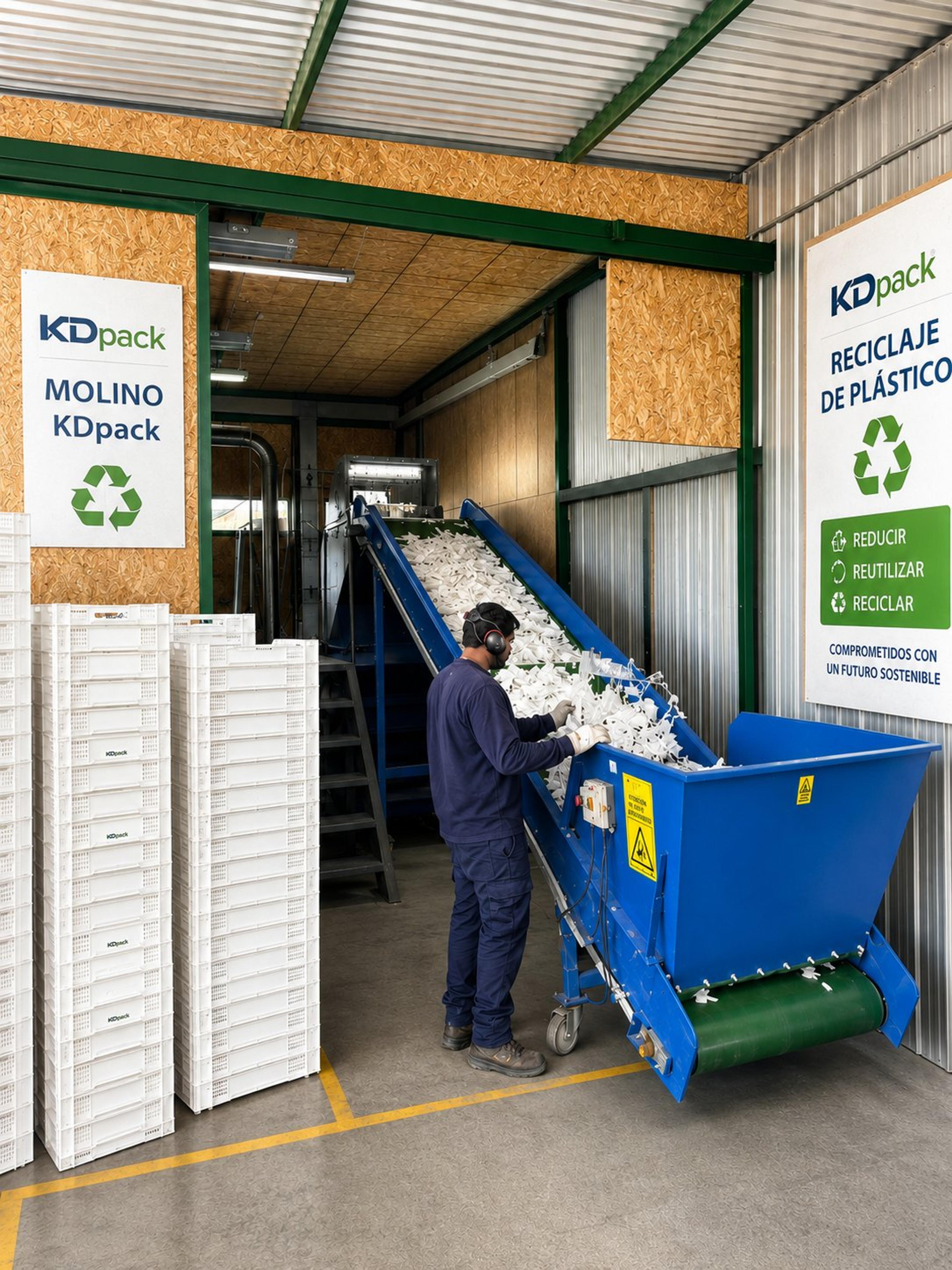 Molino de reciclaje de plástico en la planta de KD Pack
