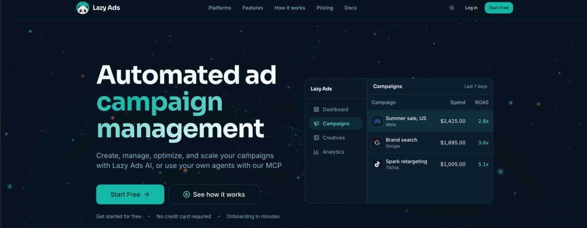 Lazy Ads Sales interface