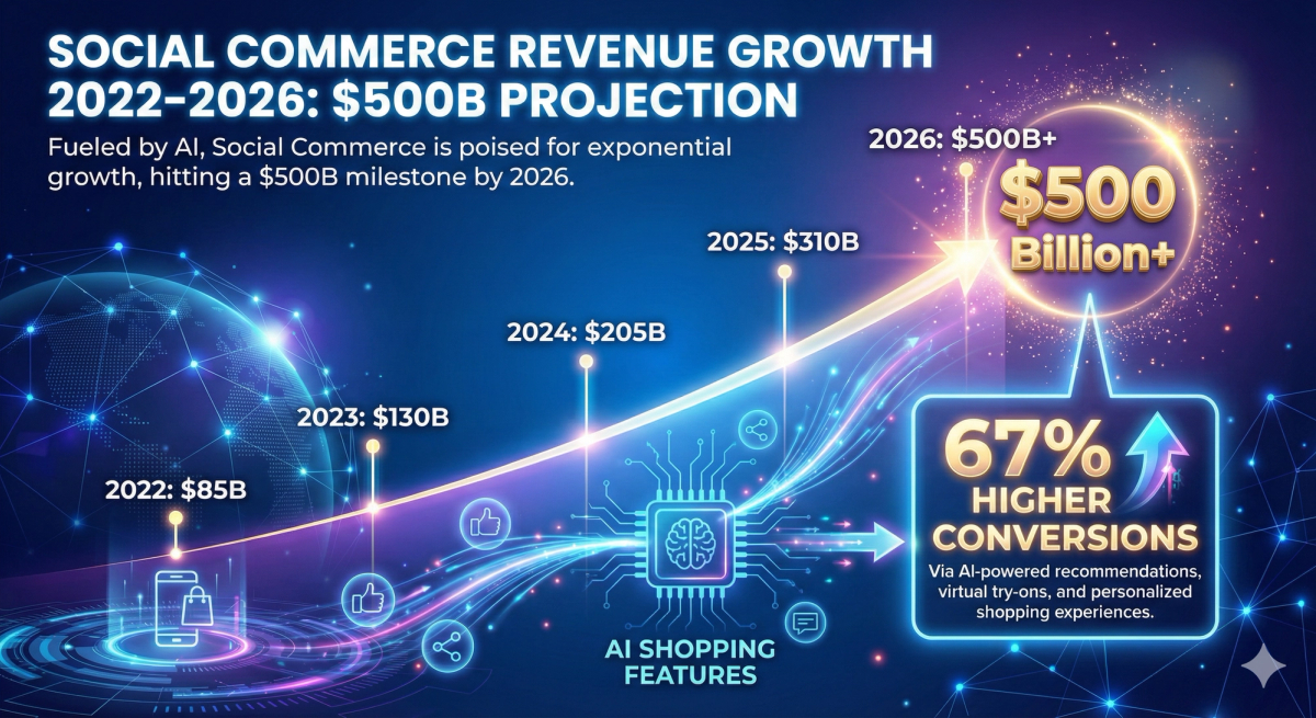 Social Commerce Revenue Growth 2022-2026 $500B Projection