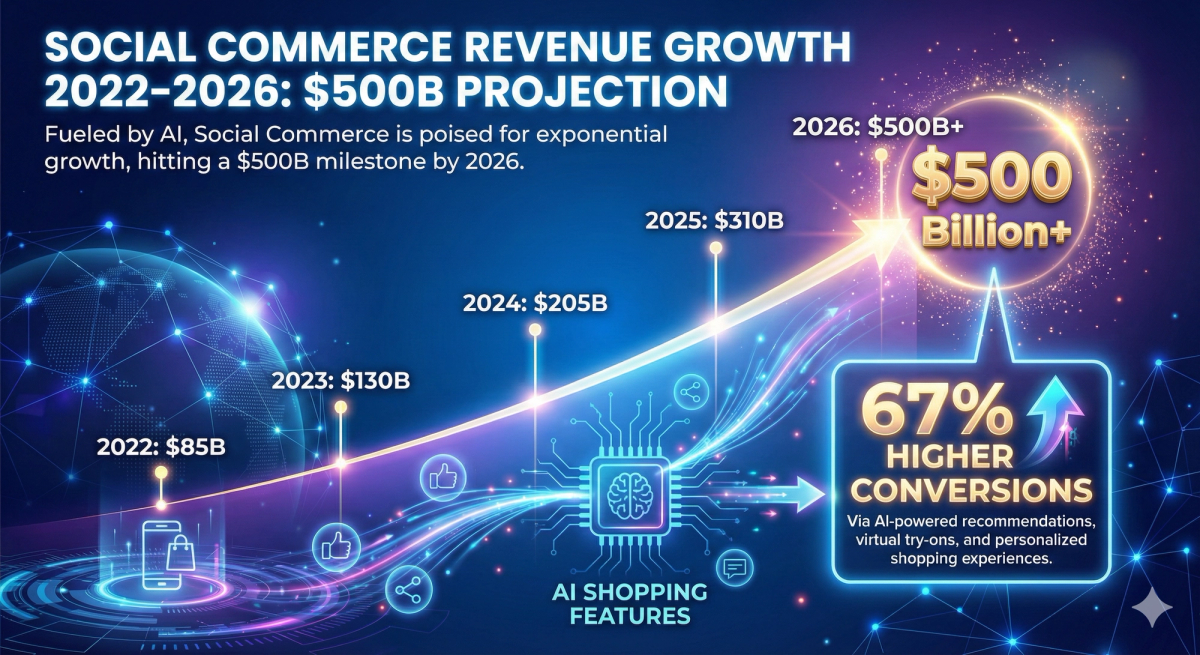 Social Commerce Revenue Growth 2022-2026 $500B Projection